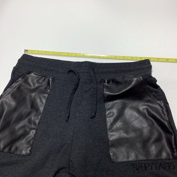 Nappy Tabs Joggers Sweatpants Urban Couture M Men’s Black Faux Leather Pockets - Picture 11 of 15